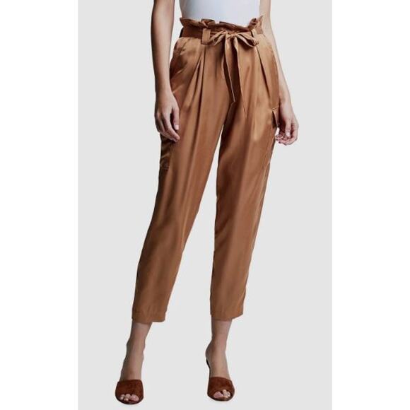 L'agence Womens 2 Paperbag Pants Brown High Waisted Straight Side Pockets - Picture 1 of 9